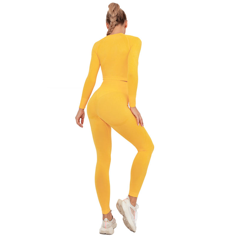 Yellow Seamless Long Sleeve Yoga Sports Set TQE00135-7