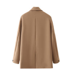 Coffee Lapel Collar Button Solid Color Blazer TQK260054-15