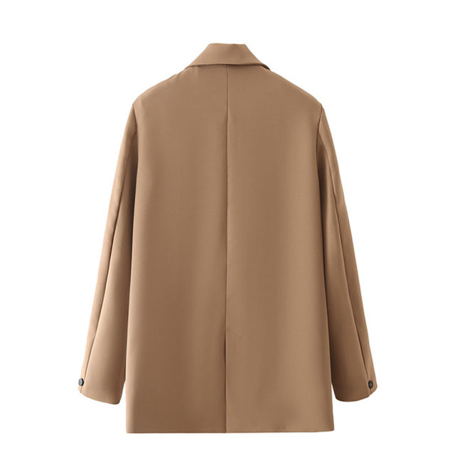Coffee Lapel Collar Button Solid Color Blazer TQK260054-15