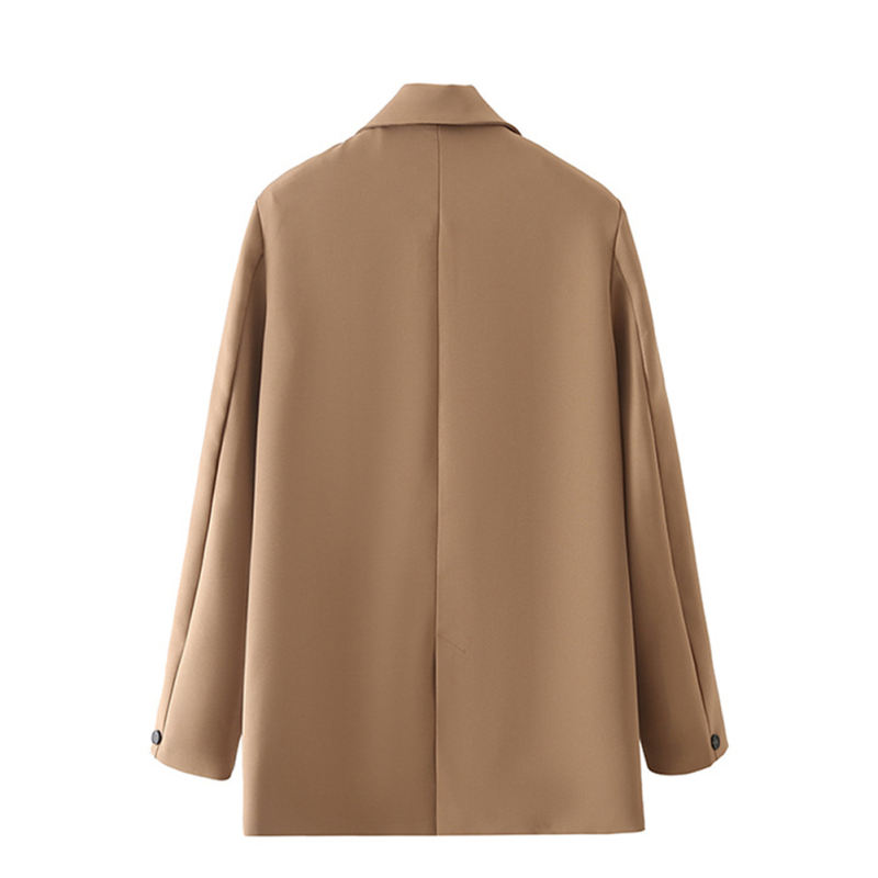 Coffee Lapel Collar Button Solid Color Blazer TQK260054-15