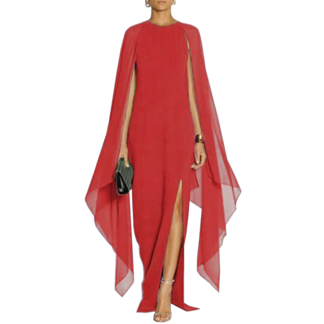 Red Crepe Flared Sleeve Bodycon Maxi Dress LCSN070-3