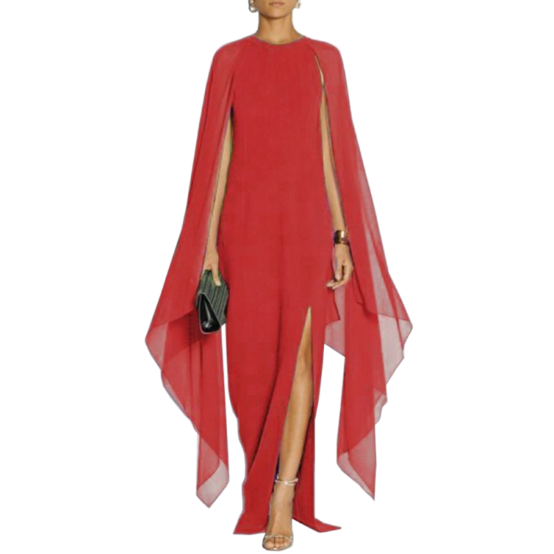 Red Crepe Flared Sleeve Bodycon Maxi Dress LCSN070-3