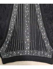 Black Rhinestone Long Sleeve Crop Tops and Tassels Skirt Set TQV810016-2