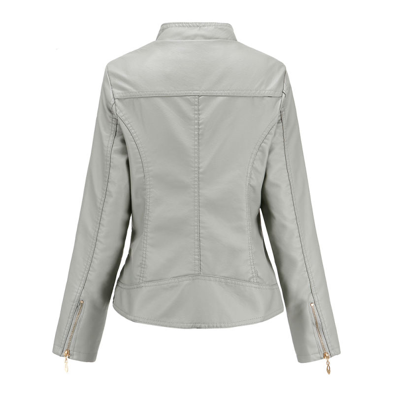 Gray Classic Style Stand Collar PU Leather Jacket TQK280092-11