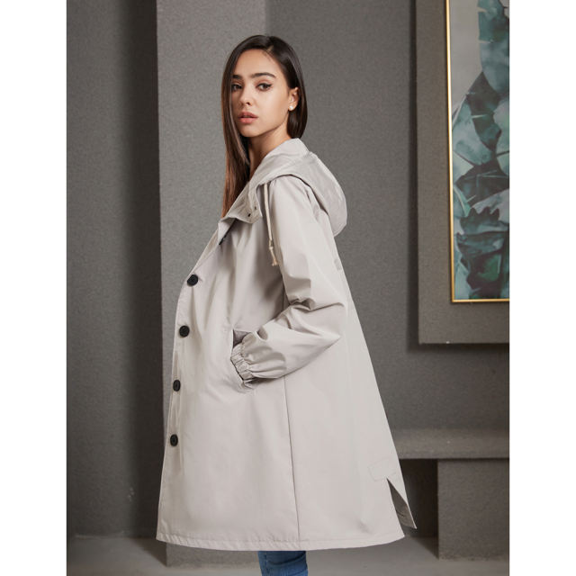 Light Gray Weatherproof Hooded Outdoor Rainproof Coat TQK280160-25