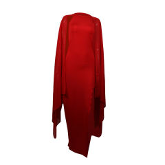 Red Crepe Flared Sleeve Bodycon Maxi Dress LCSN070-3