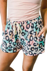Leopard Print Elastic Waist Drawstring Shorts With Pocket LC771761-20