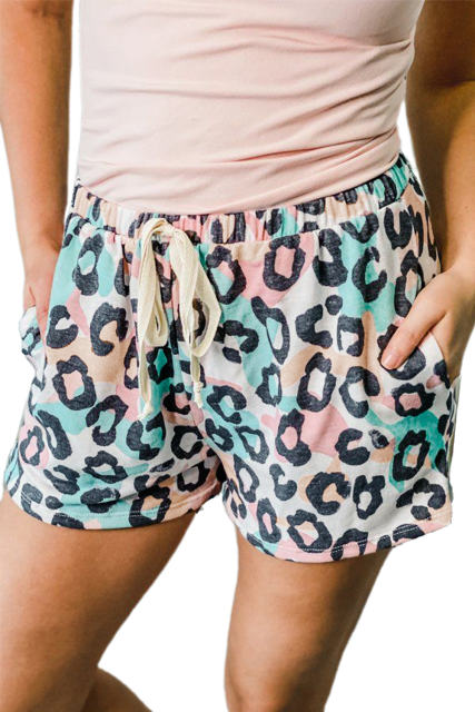 Leopard Print Elastic Waist Drawstring Shorts With Pocket LC771761-20