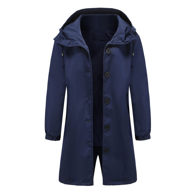 Navy Blue Weatherproof Hooded Outdoor Rainproof Coat TQK280160-34