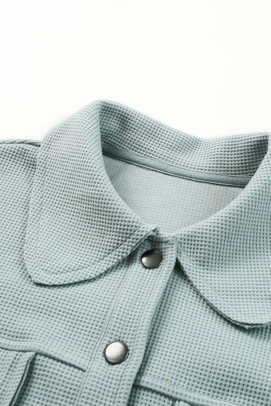 Sky Blue Waffle Knit Buttons Cropped Jacket with Pockets  LC8512529-4