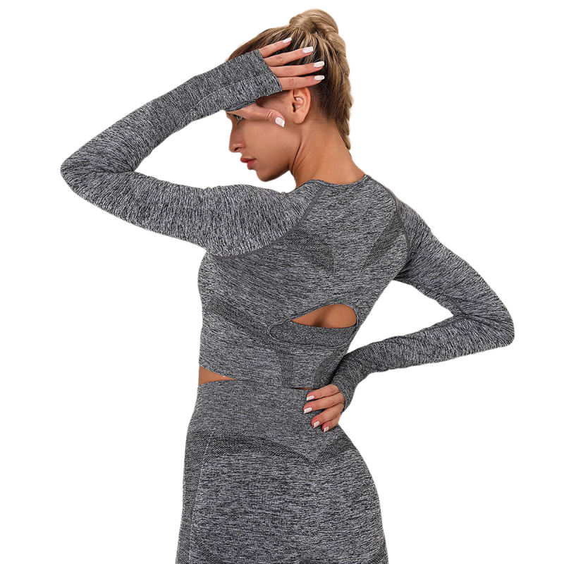 Dark Gray Long Sleeve Seamless Yoga Top TQE180189-26