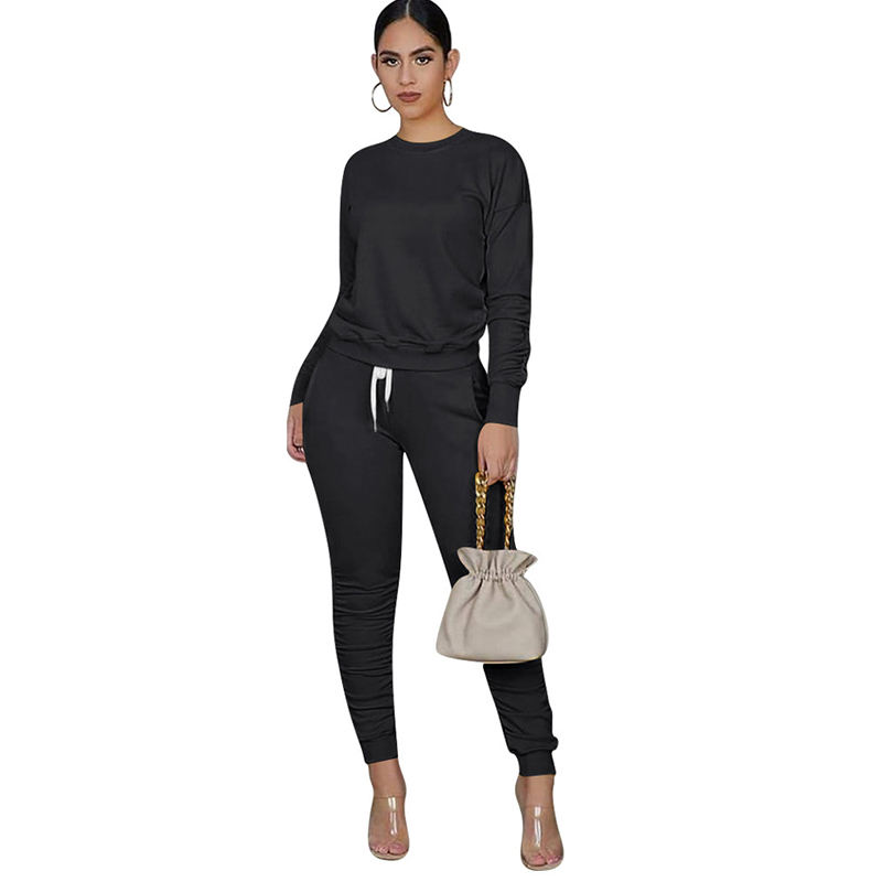 Black Cotton Blend Sweatshirt Joggers Loungewear Set TQK710133-2