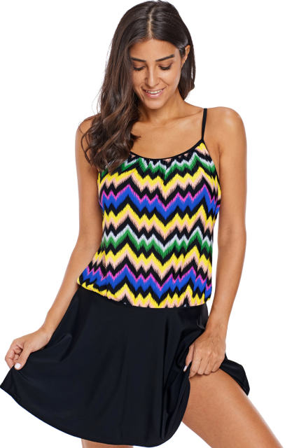 Rainbow Fuzzy Zigzag One-Piece Swim Dress