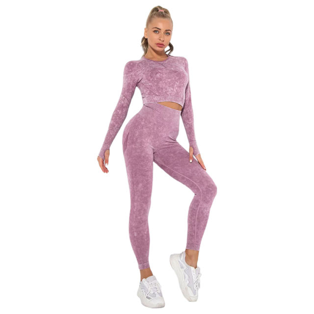 Wine Red Nylon Seamless Long Sleeve Pant Yoga Set TQE91361-103