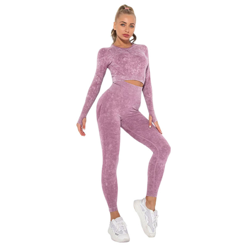 Wine Red Nylon Seamless Long Sleeve Pant Yoga Set TQE91361-103