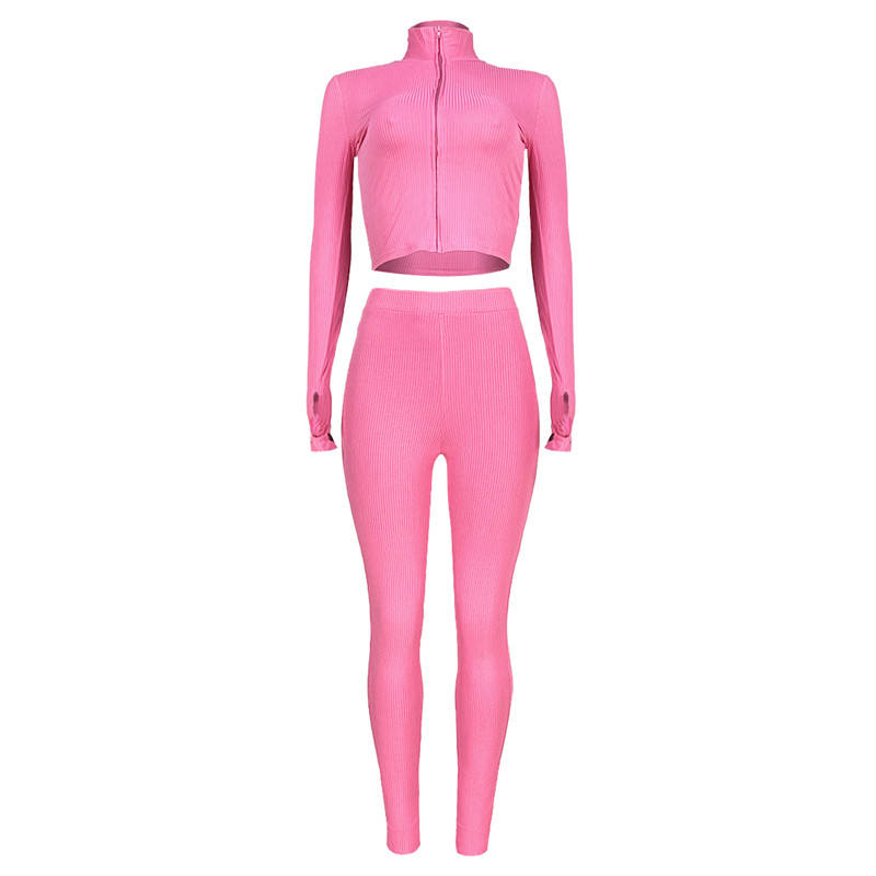 Rosy Cotton Blend Zipper Datail Long Sleeve Top with Pant Set TQK710132-6