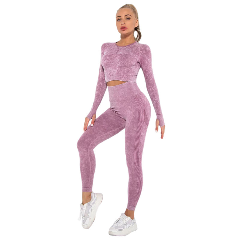 Wine Red Nylon Seamless Long Sleeve Pant Yoga Set TQE91361-103