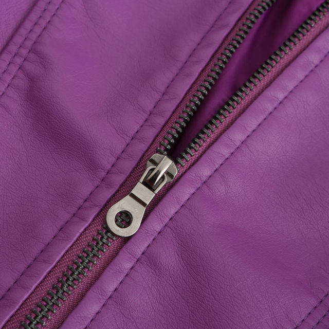 Purple Slim Fit Stand Collar PU Motorcycle Jacket TQK280091-8