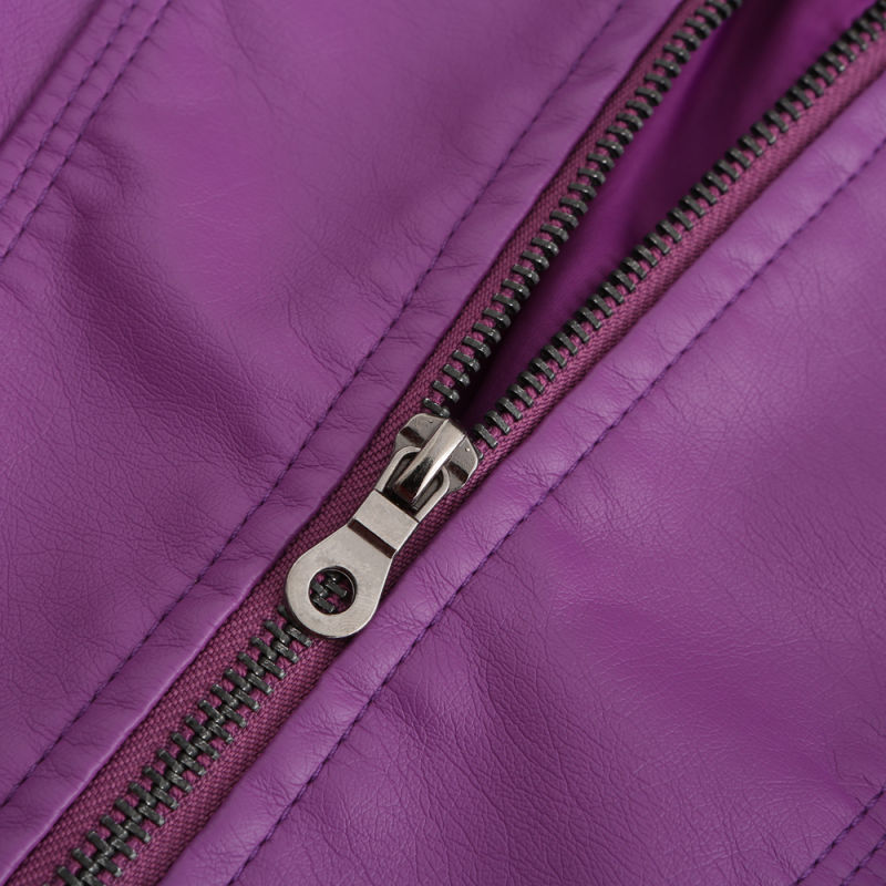 Purple Slim Fit Stand Collar PU Motorcycle Jacket TQK280091-8