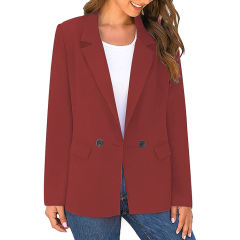 Red Lapel Collar Button Solid Color Blazer TQK260054-3