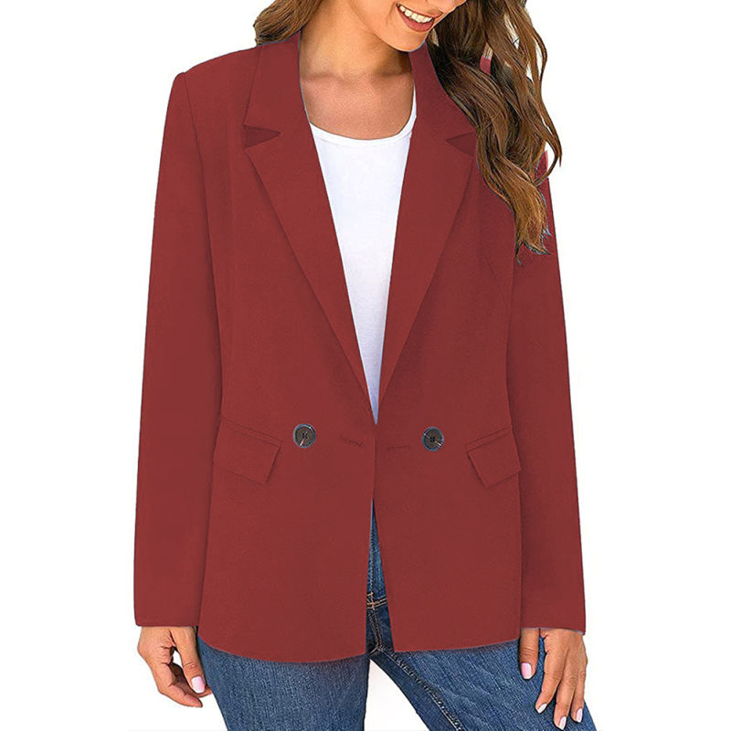 Red Lapel Collar Button Solid Color Blazer TQK260054-3