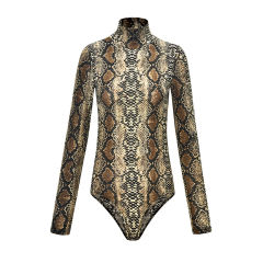 Brown Snake Print Turtleneck Bodysuit TQK00228-17