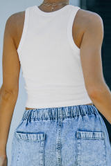 White Fashion Bodycon Tight Ribbed Tank Top LC256249-1