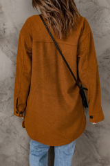 Brown Long Sleeve Pockets Buttoned Shirt Jacket LC8512409-17