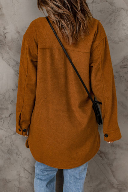Brown Long Sleeve Pockets Buttoned Shirt Jacket LC8512409-17