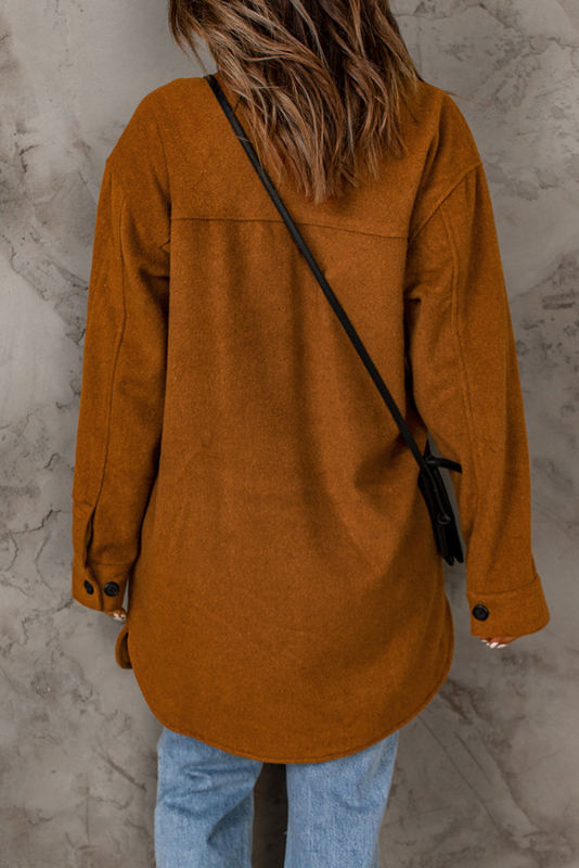 Brown Long Sleeve Pockets Buttoned Shirt Jacket LC8512409-17