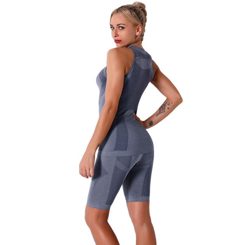 Navy Blue Seamless Sleeveless Tank Sports Set TQE00136-34