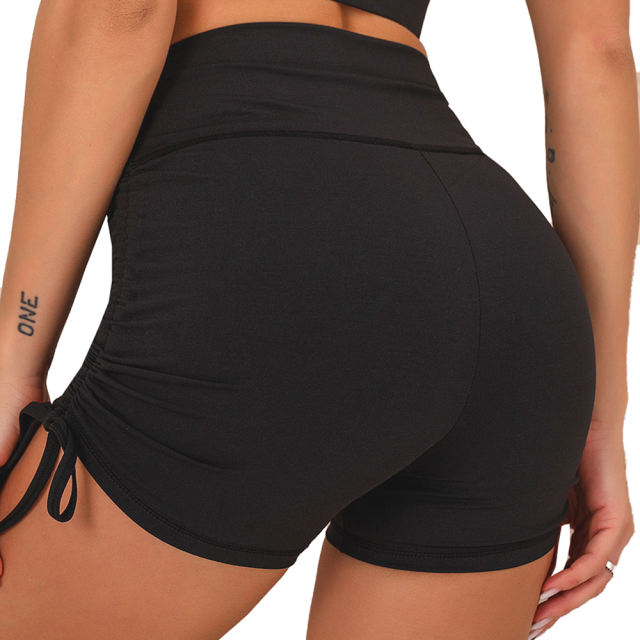 Black Sides Drawstring Short Sleeve Yoga Short Set TQK710241-2