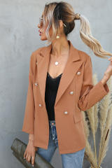 Brown Double Breasted Lapel Long Sleeve Blazer LC8511716-17