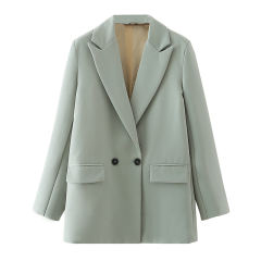 Light Green Lapel Collar Button Solid Color Blazer TQK260054-28
