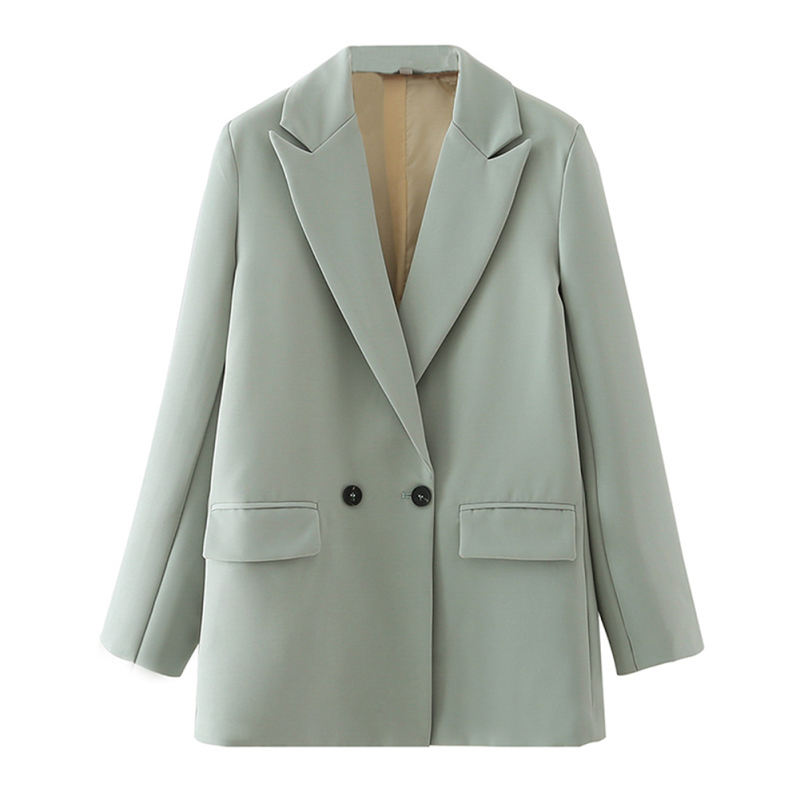 Light Green Lapel Collar Button Solid Color Blazer TQK260054-28