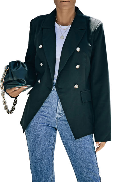 Black Double Breasted Lapel Collar Pocketed Blazer LC852396-2