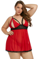 Red Plus Size Peek-a-boo Valentine Babydoll LC31143-3