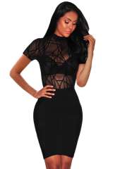 Short Sleeve Mock Neck Sheer Mesh Bodysuit LC32527-2