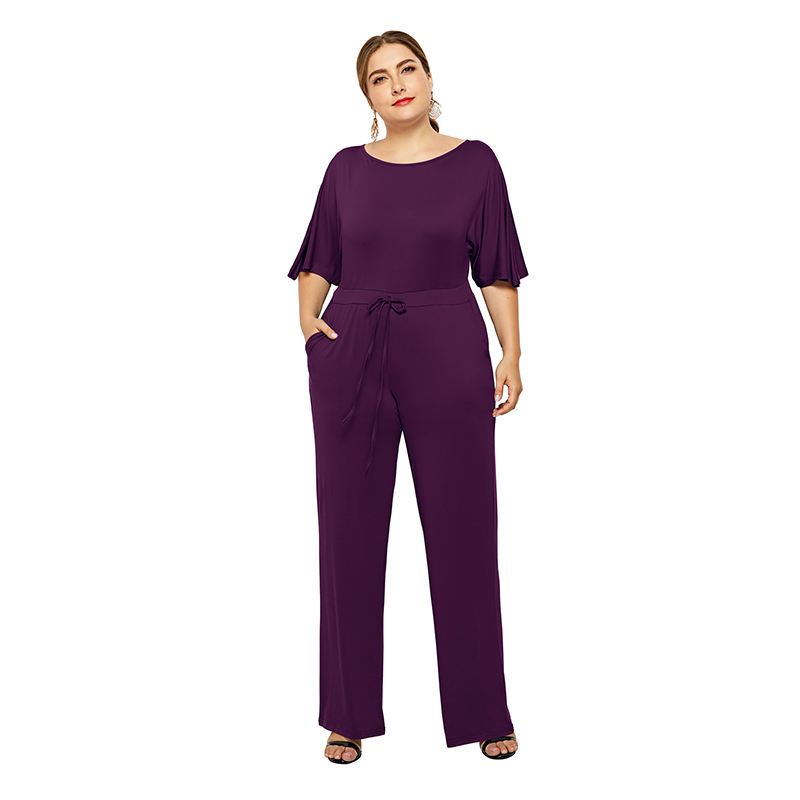 Purple Wide Leg Plus Size Jumpsuit TQK550059-8