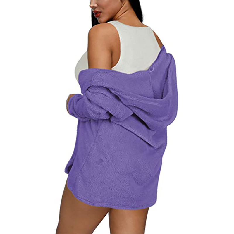 Purple Plush Hoodie with Shorts and White Vest 3pcs Set TQK710393-8