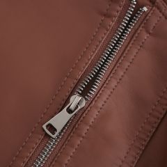 Coffee Zipper Slim Fit Motorcycle PU Leather Jacket TQK280090-15