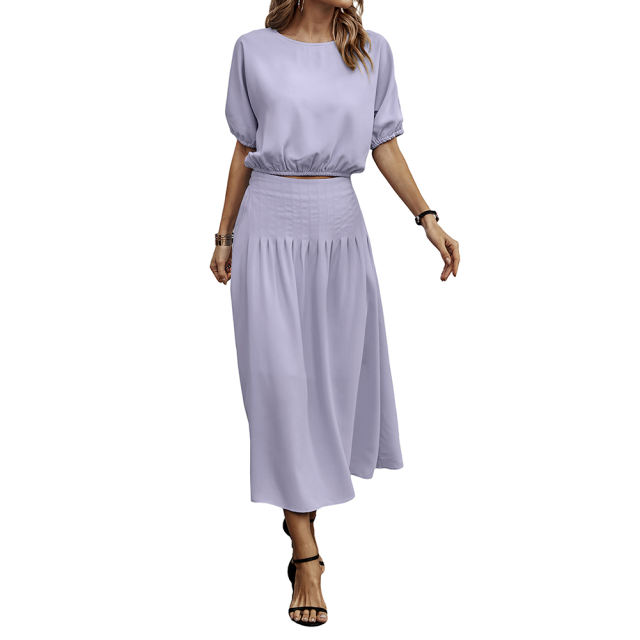Light Purple Pleated Crop Top with Skirt Set TQX711094-38