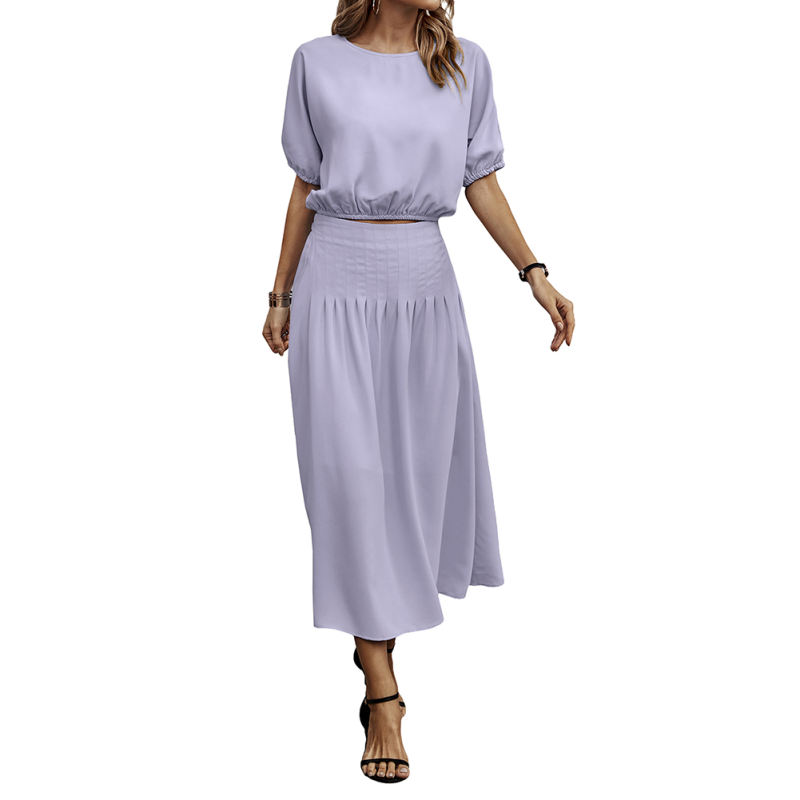 Light Purple Pleated Crop Top with Skirt Set TQX711094-38