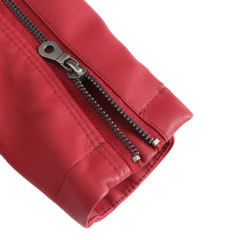 Red Slim Fit Stand Collar PU Motorcycle Jacket TQK280091-3