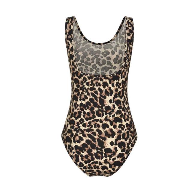 Coffee leopard print sleeveless bodysuit TQK550048-15