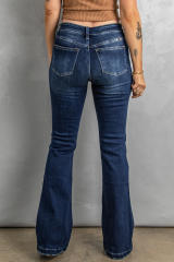 Dark Washed Distressed Flare Bottom Jeans LC783659-5