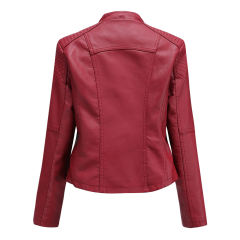 Red Zipper Slim Fit Motorcycle PU Leather Jacket TQK280090-3