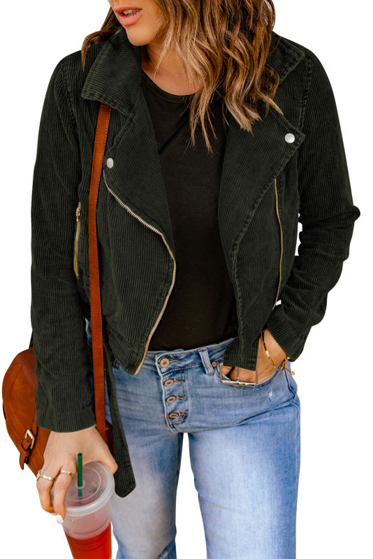 Buckle Belted Zip Up Corduroy Jacket LC8512435-9