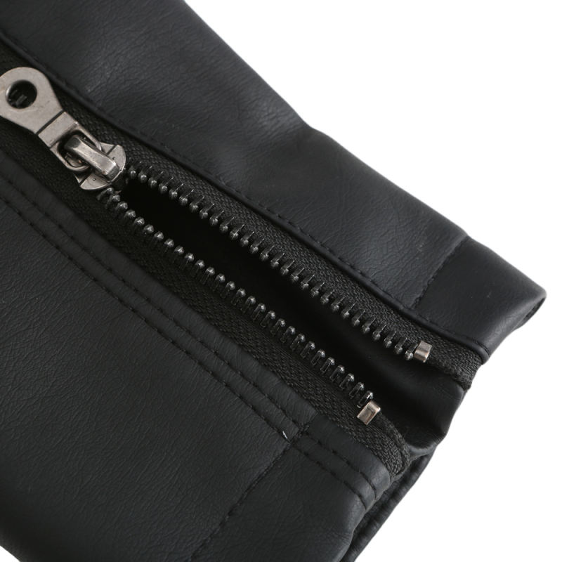 Black Slim Fit Stand Collar PU Motorcycle Jacket TQK280091-2