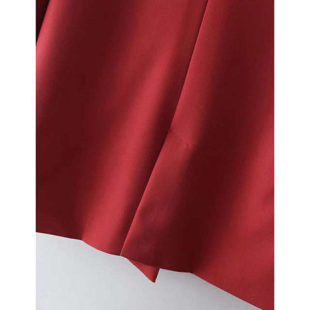 Red Lapel Collar Button Solid Color Blazer TQK260054-3